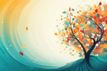 Autumn background with a tree and falling leaves. Abstract background  for February 14: International Book Giving Day