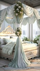 Best victorian canopy bed with cottage chic bedding picture AI generated art