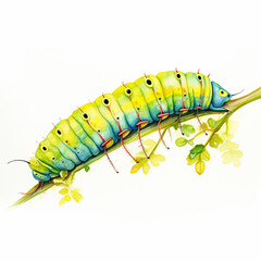 Watercolor Caterpillar without Background"