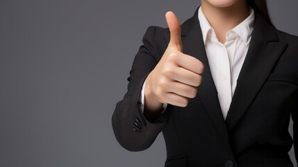 A powerful smart woman holding her thumb up, photorealistic, transparent background