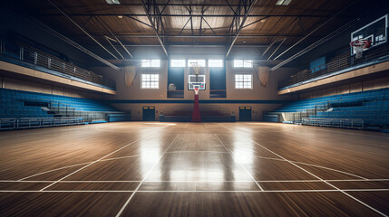 a basketball court with a net in the middle