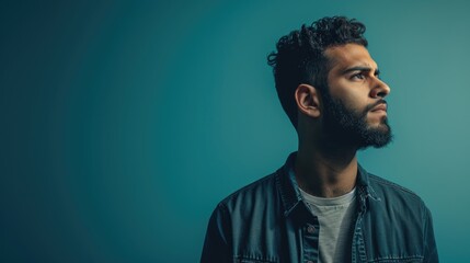 Obraz premium Confident IT Specialist: Modern Portrait with Blue Background