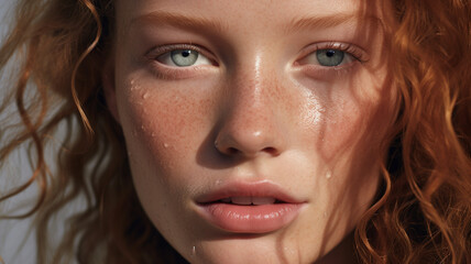 A beautiful girl standing in natural light. cosmetics photo, beauty industry advertising photo.