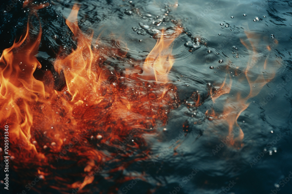 Poster abstract exploration of the interplay between fire and water elements.