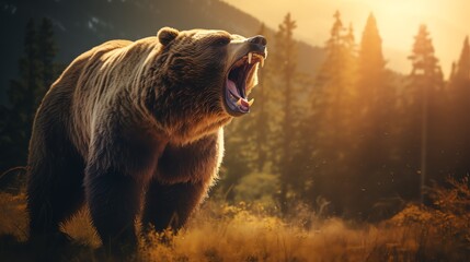 a bear with its mouth open - obrazy, fototapety, plakaty
