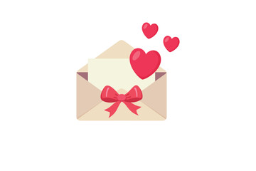 Envelope with heart symbol on it isolated on white background, valentines day theme design. copy space text. vector illustration