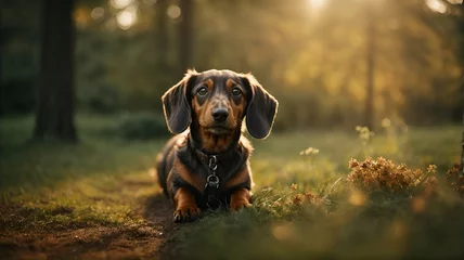 Foto op Aluminium Dachshund dog,portrait of a dog ,Close-up portrait photography of Dog,Portrait of a little pet,cute brown dog at home,Portrait of a pet. © Khawar Mukhtiar