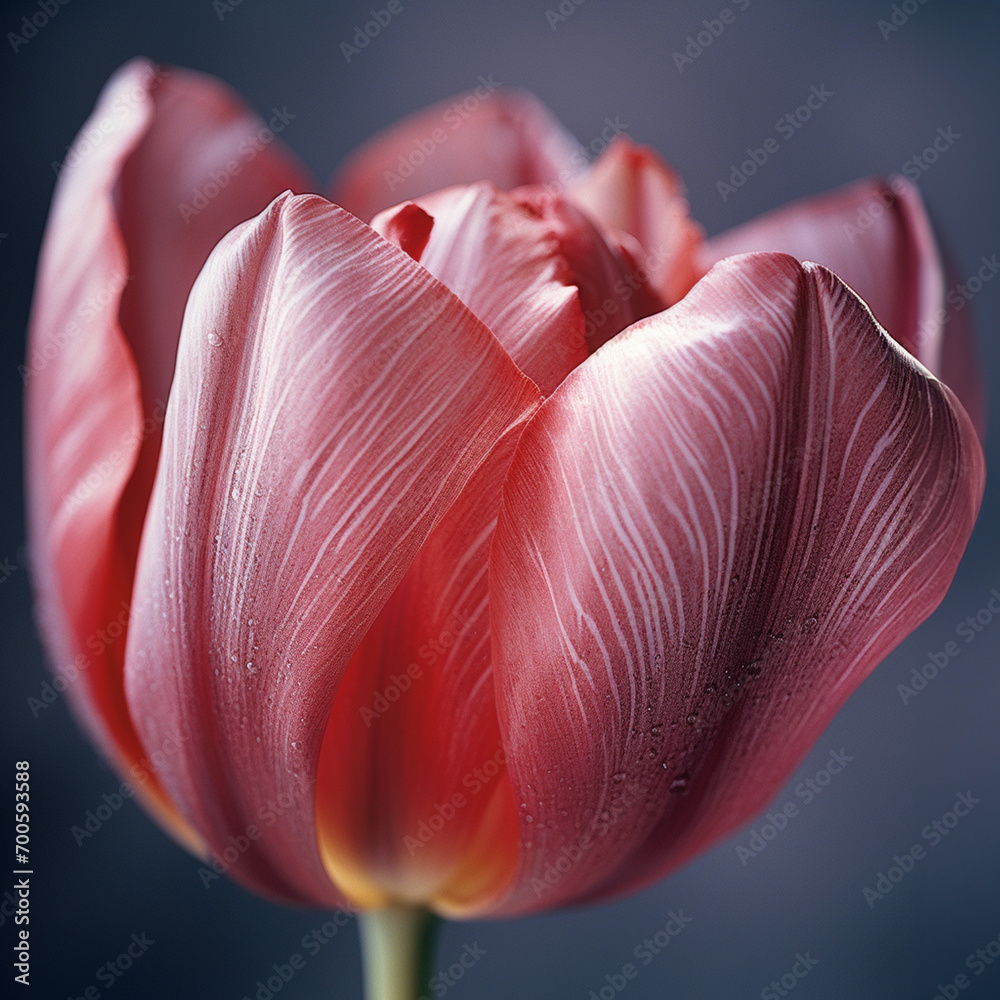 Fototapete A close-up exploration of a tulip's velvety bloom, with detailed focus on the fine lines and gentle curves that define its graceful form.