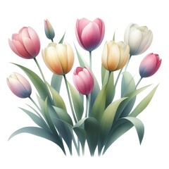 beautiful pink tulip flower watercolor paint for card decor