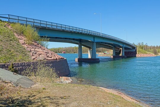 Conrete bridge between Eckerö ja Hammarland in spring, Ahvenanmaa, Finland.