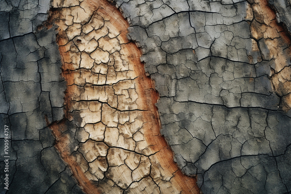 Fototapete A mesmerizing macro photograph showcasing the intricate texture of tree bark, with fine lines, rough edges, and subtle patterns creating a visually captivating image.