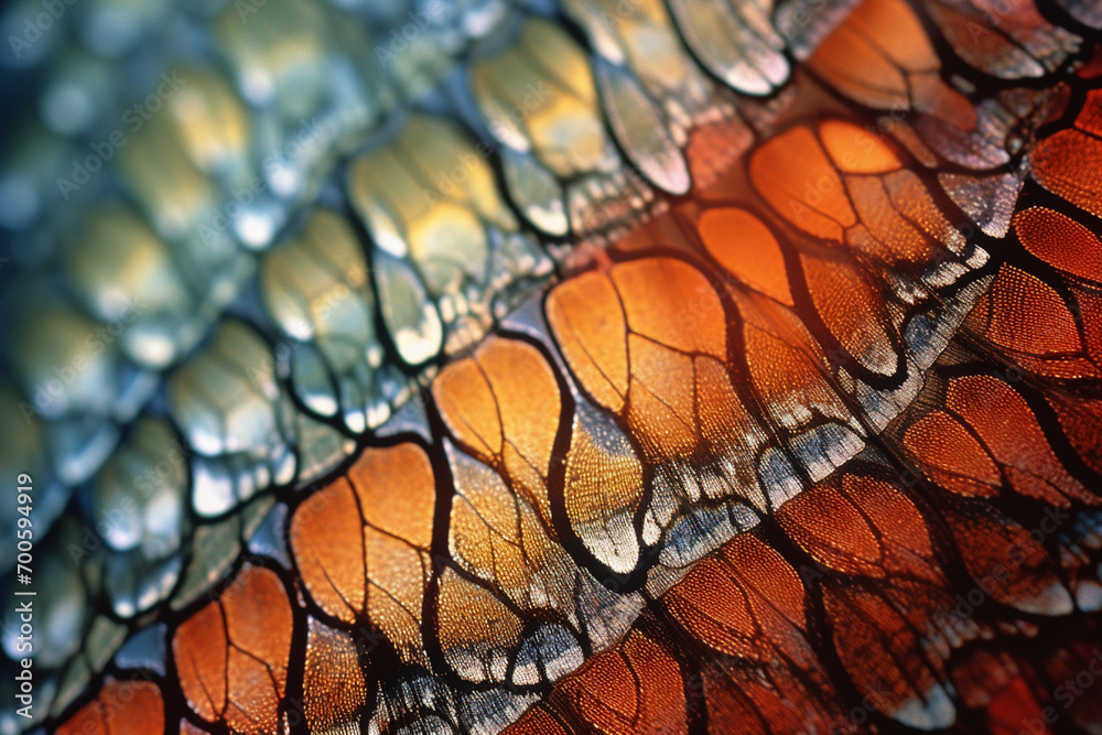 Poster The delicate details of a butterfly's wing captured in macro, displaying a mesmerizing array of scales and intricate patterns that form a unique texture.
