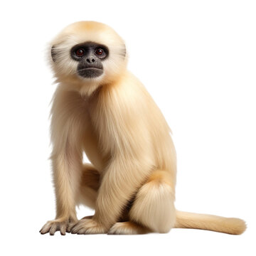 Gibbon monkey sitting, isolated on transparent or white background