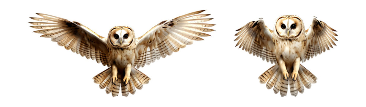 Owl flying, isolated on transparent or white background