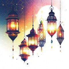 Islamic new year design with hanging lantern poster 