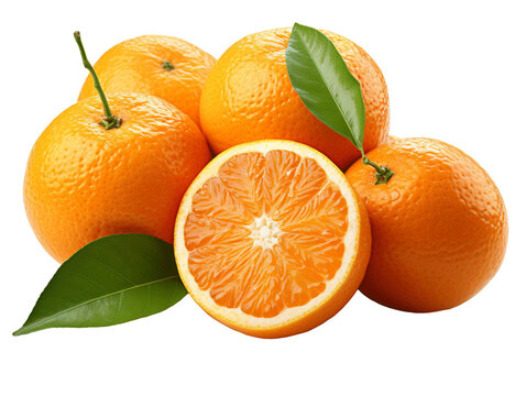 A Mandarine Fruit and a half cut Mandarine Fruit on white background