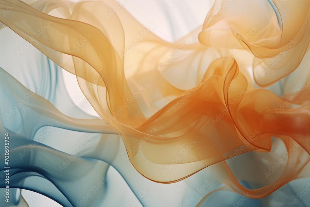 Poster a biomorphic abstract graphic composition, featuring organic forms, fluid lines, and a soft color pa