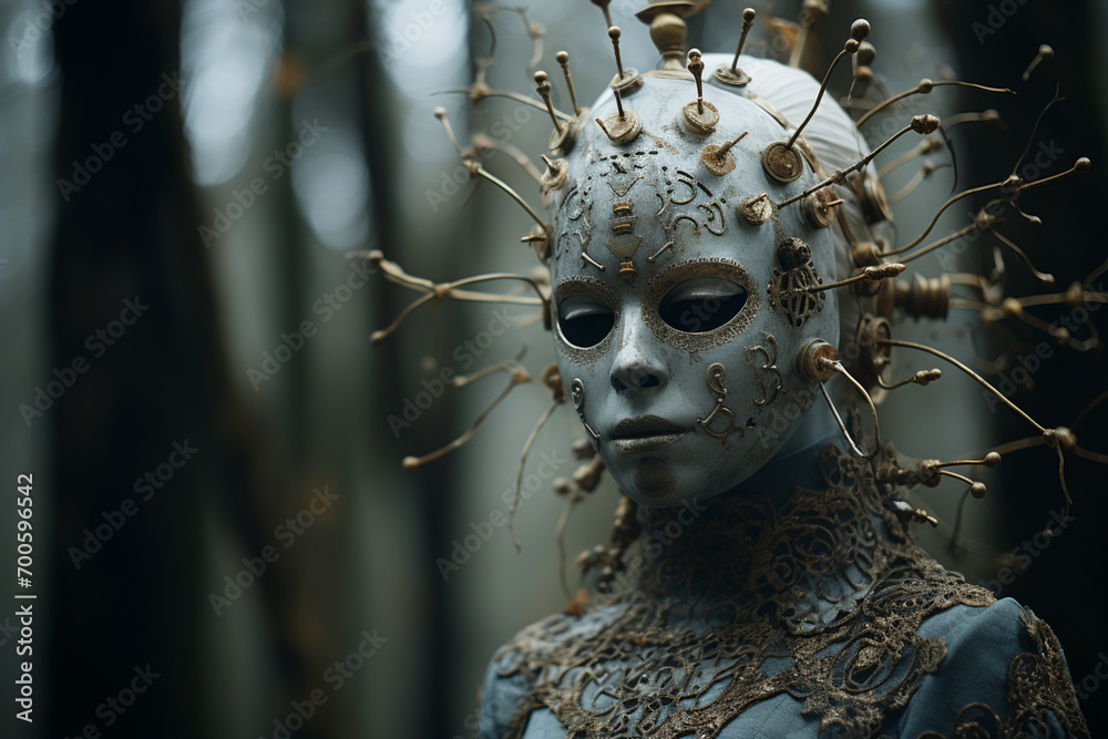 Leinwandbilder a surreal and captivating image showcasing a person wearing a mask reminiscent of folklore, merging 