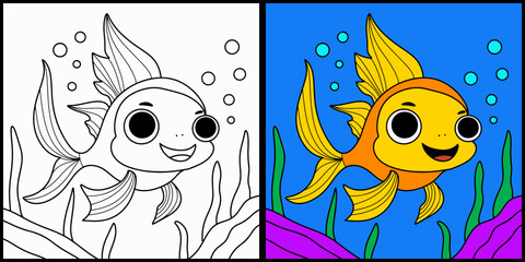 Coloring page outline of cartoon fish

