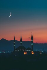 Fototapeta na wymiar Islamic Crescent Moon of Ramadan Kareem and Eid Mubarak Background