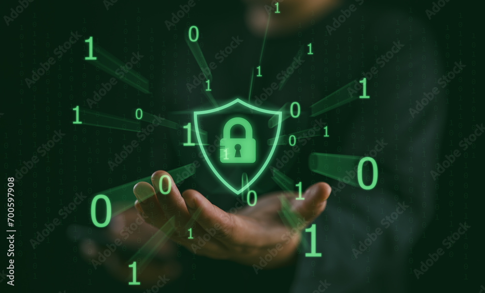 Poster Cybersecurity concept, encryption and user privacy security, secure internet access Future technology and cybernetics, internet security, screen with padlock, internet network security, system protect