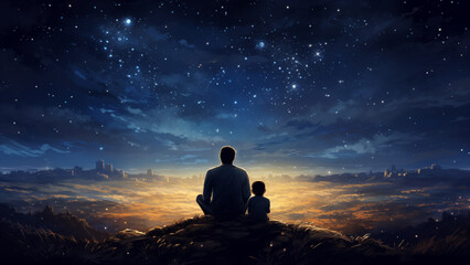 Under the Stars - A Father-Daughter Moment - obrazy, fototapety, plakaty
