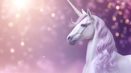 Unicornio isolado em um fundo roxo, lilás e lavanda com luzes desfocadas - Fundo de tela 