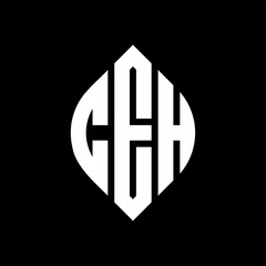 Obraz premium CEH circle letter logo design with circle and ellipse shape. CEH ellipse letters with typographic style. The three initials form a circle logo. CEH Circle Emblem Abstract Monogram Letter Mark Vector.