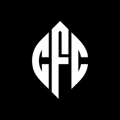 Obraz premium CFC circle letter logo design with circle and ellipse shape. CFC ellipse letters with typographic style. The three initials form a circle logo. CFC Circle Emblem Abstract Monogram Letter Mark Vector.