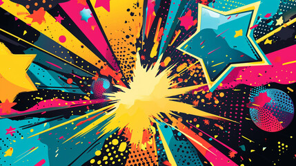 Fototapeta premium A pop art style with colorful bubbles and geometric shapes background. Cartoon banner background, copy paste area for text or sign 
