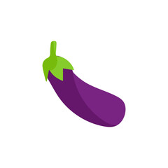Eggplant vegetable icon. Flat cartoon aubergine isolated on white background. Cartoon eggplant emoji icon, aubergine symbol. Vector vegetable clip art illustration.