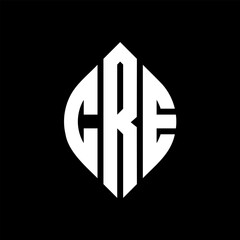 Obraz premium CRE circle letter logo design with circle and ellipse shape. CRE ellipse letters with typographic style. The three initials form a circle logo. CRE Circle Emblem Abstract Monogram Letter Mark Vector.