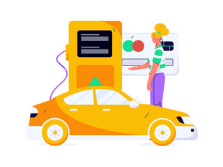 Naklejka premium Vector Internet operation hand-drawn illustration of people getting discounts for refueling their cars 