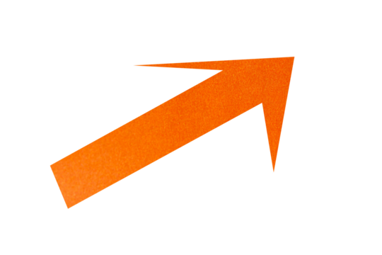 Orange paper arrow sign on transparent background