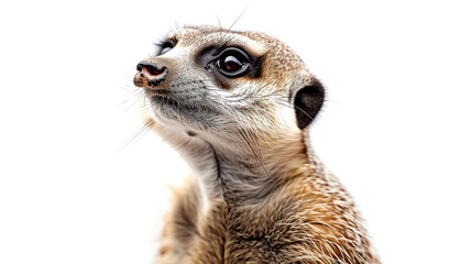 a Meerkat on white background is looking up. Generative AI - obrazy, fototapety, plakaty