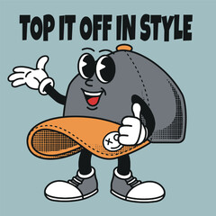 Hat Character Design With Slogan Top it off in style