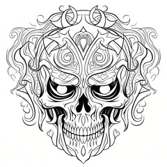 Stylized black and white clip-art skull drawing. 