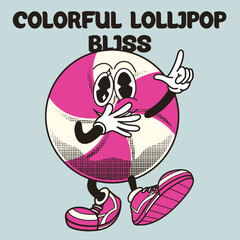 Lollipop Character Design With Slogan Colorful lollipop bliss