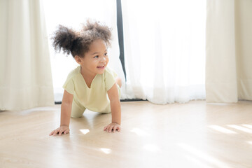African American little girl is Having Fun In the playroom at Home - obrazy, fototapety, plakaty