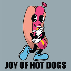 Hot dog Character Design With Slogan Joy of hot dogs