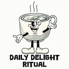 Coffee Character Design With Slogan Daily delight ritual