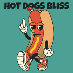 Hot dog Character Design With Slogan Hot dogs bliss