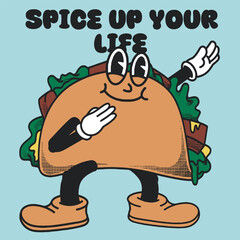 Tacos Character Design With Slogan Spice up your life