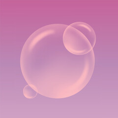 Transparent soap bubbles pink background