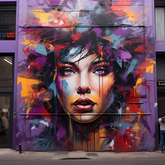 Urban street art on a graffiti-covered wall.