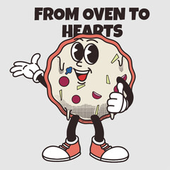 Pizza Character Design With Slogan From oven to hearts