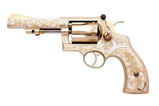 a gold and white revolver