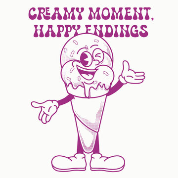 Ice Cream Character Design With Slogan Creamy moment, happy endings