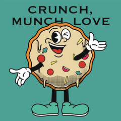 Pizza Character Design With Slogan Crunch, Munch love