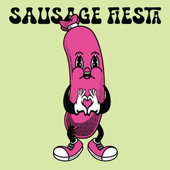Sausage Character Design With Slogan Sausage fiesta
